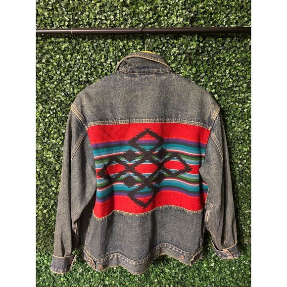 Vintage Pendleton Aztec Wool Denim Jacket Sz Large - Picture 1 of 3